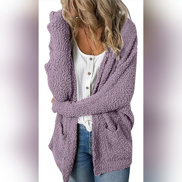 Merokeety Sweaters - Merokeety | Taro Long Sleeve Popcorn Teddy Fuzzy Cardigan Sweater | Small